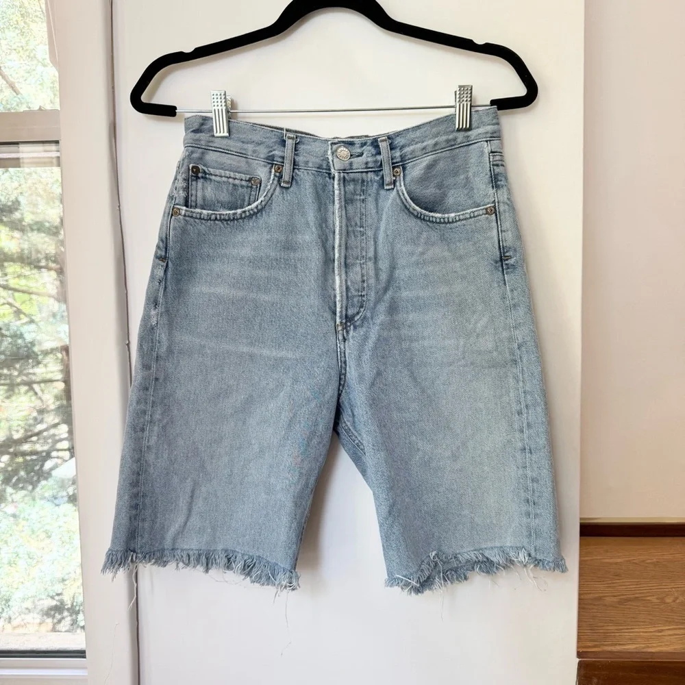 AGOLDE 90s Long Jean Shorts Blue in Force 25